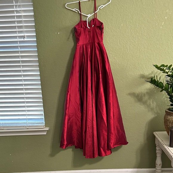 B Darlin Burgundy Spaghetti-Strap A-Line Prom Dress - Picture 3 of 3
